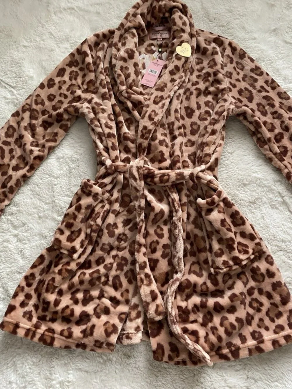Juicy Couture JC Logo Leopard Super Soft Plush Short Robe Women’s Sz L/XL NEW